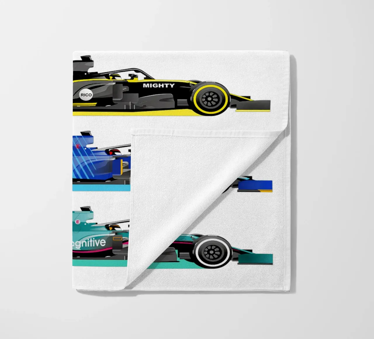 Auto da corsa di Formula telo mare da Mariel Toigo