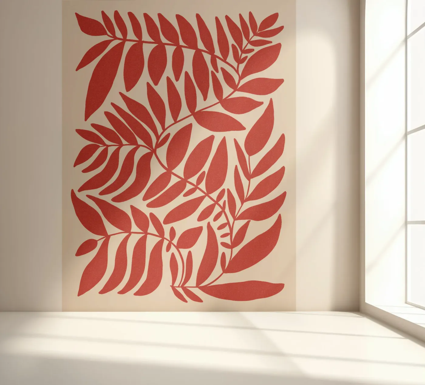 Leafy red fotobehang van TijanaArtStudio88
