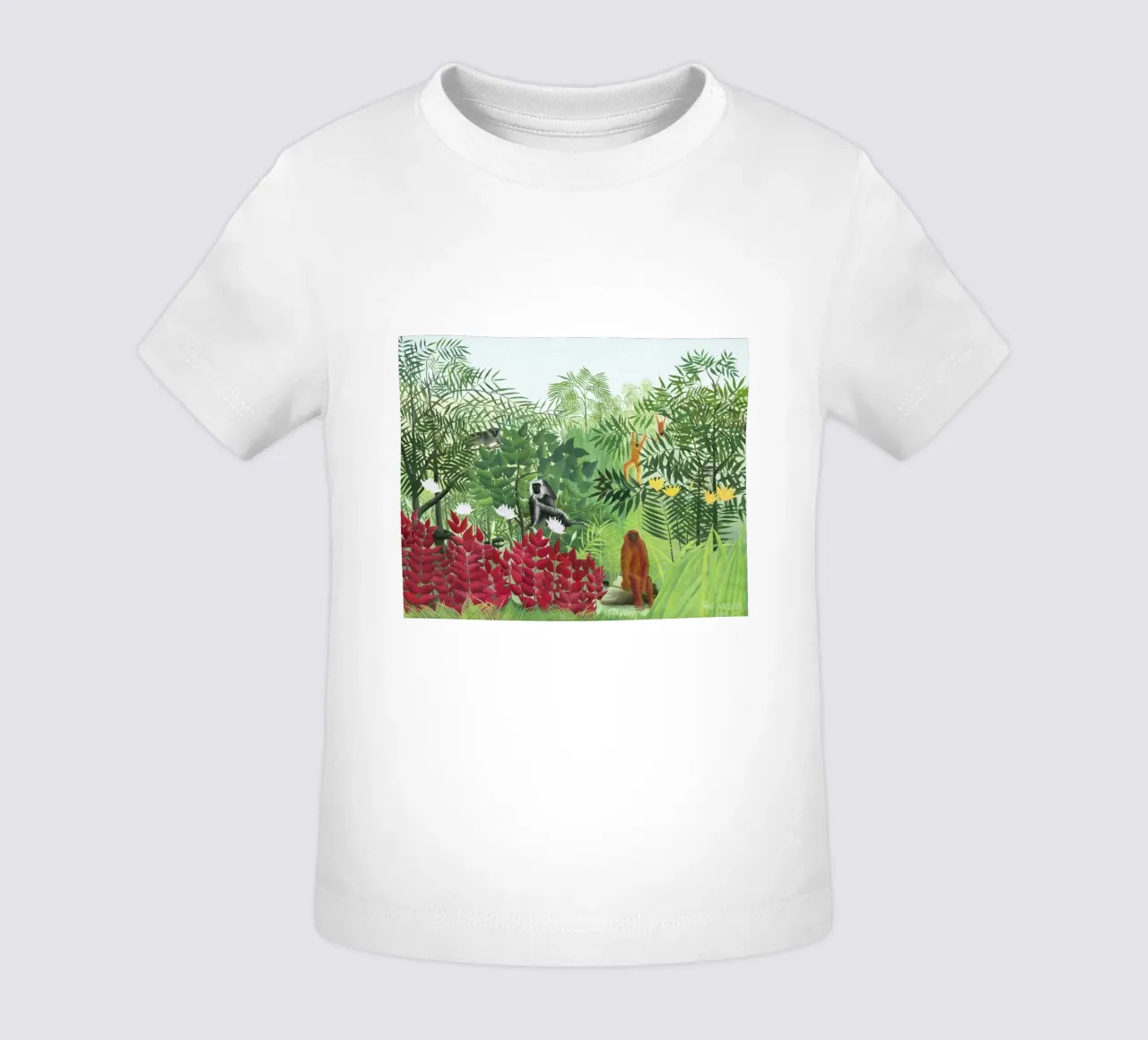 Foresta tropicale con scimmie (1910) di Henri Rousseau maglietta neonato da Venus Art