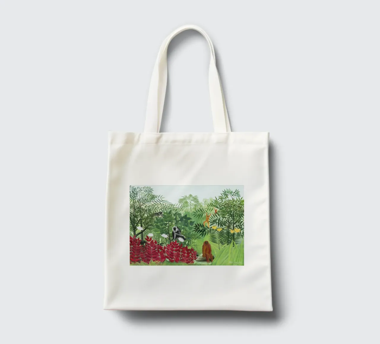 Foresta tropicale con scimmie (1910) di Henri Rousseau borsa in juta da Venus Art