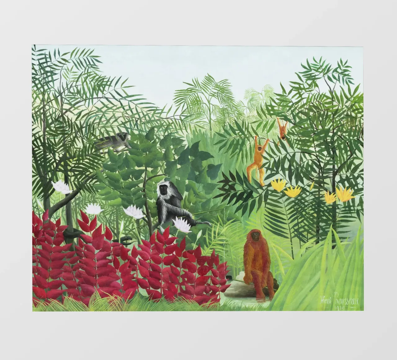 Foresta tropicale con scimmie (1910) di Henri Rousseau pellicola backlit da Venus Art