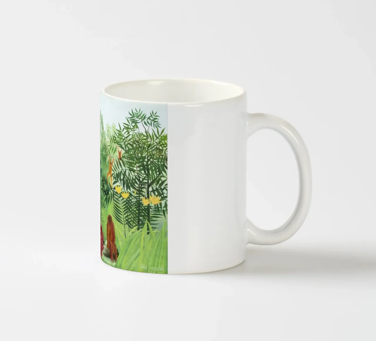 Foresta tropicale con scimmie (1910) di Henri Rousseau tazza in ceramica da Venus Art