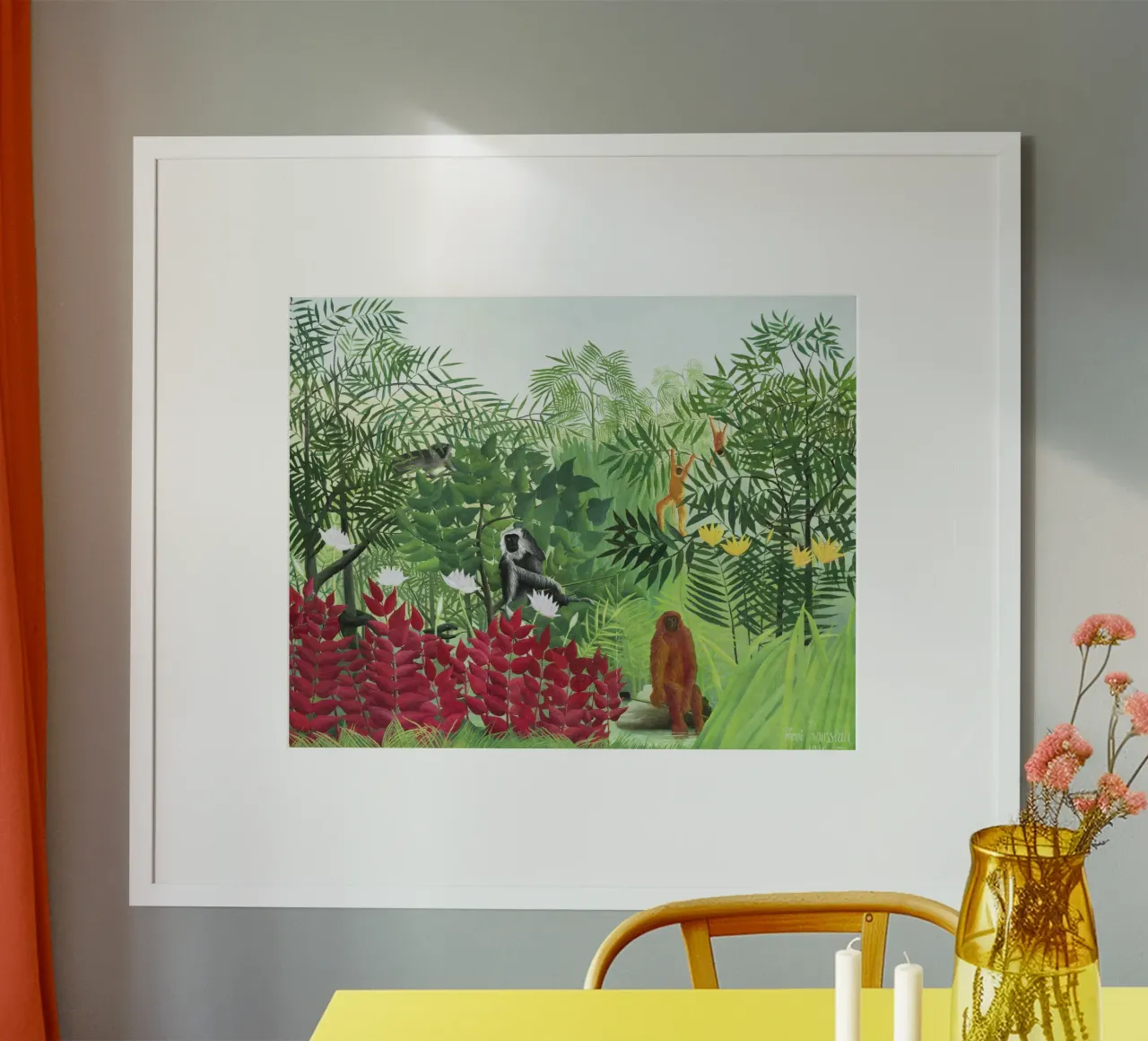 Foresta tropicale con scimmie (1910) di Henri Rousseau poster con telaio in alluminio da Venus Art