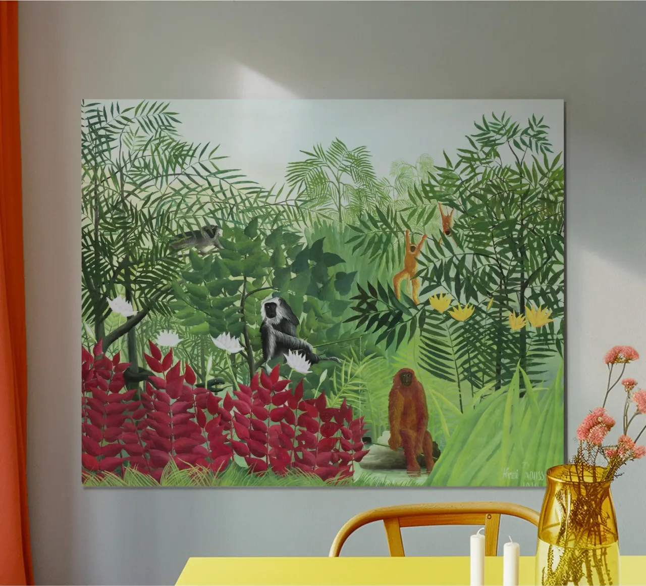 Foresta tropicale con scimmie (1910) di Henri Rousseau poster con telaio in alluminio da Venus Art