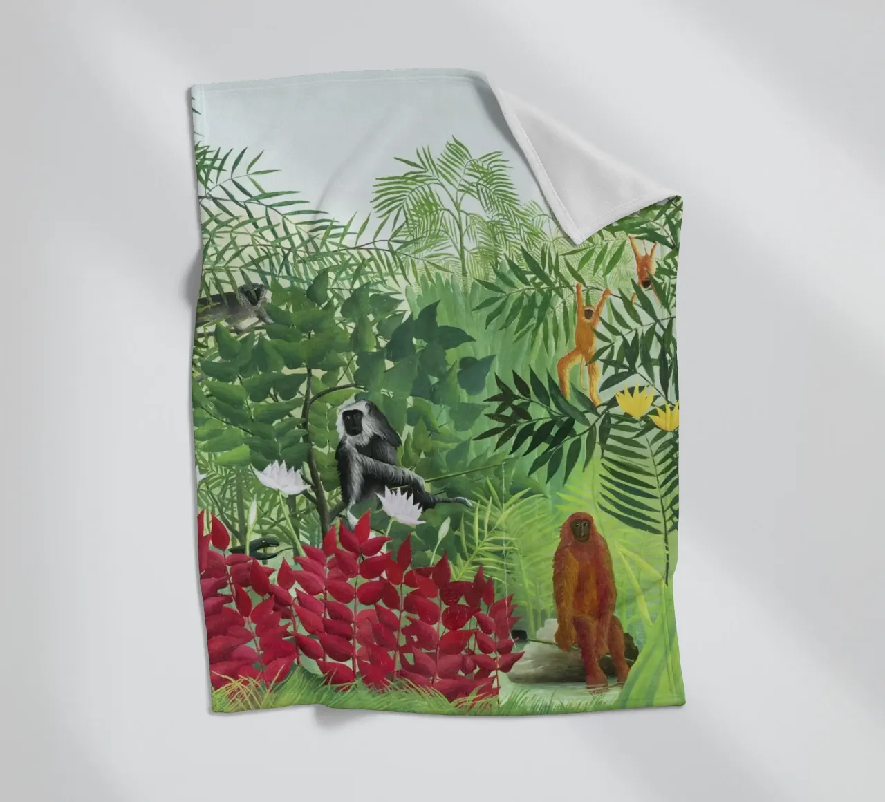 Foresta tropicale con scimmie (1910) di Henri Rousseau coperta in pile da Venus Art