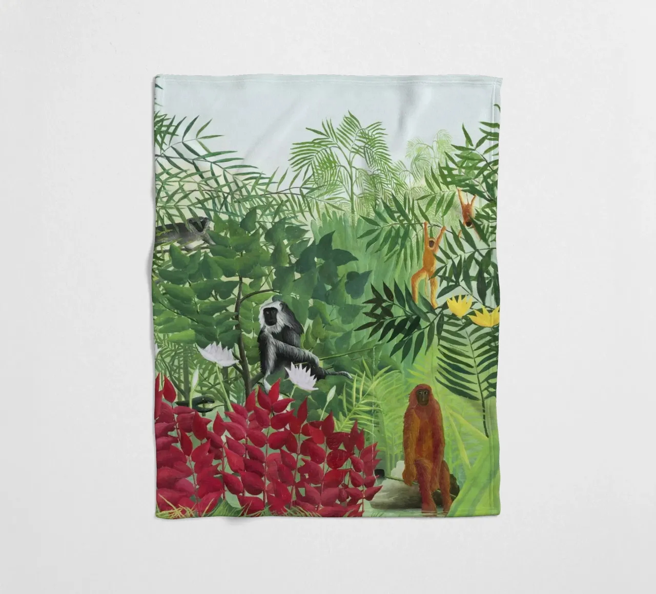 Foresta tropicale con scimmie (1910) di Henri Rousseau coperta in pile da Venus Art