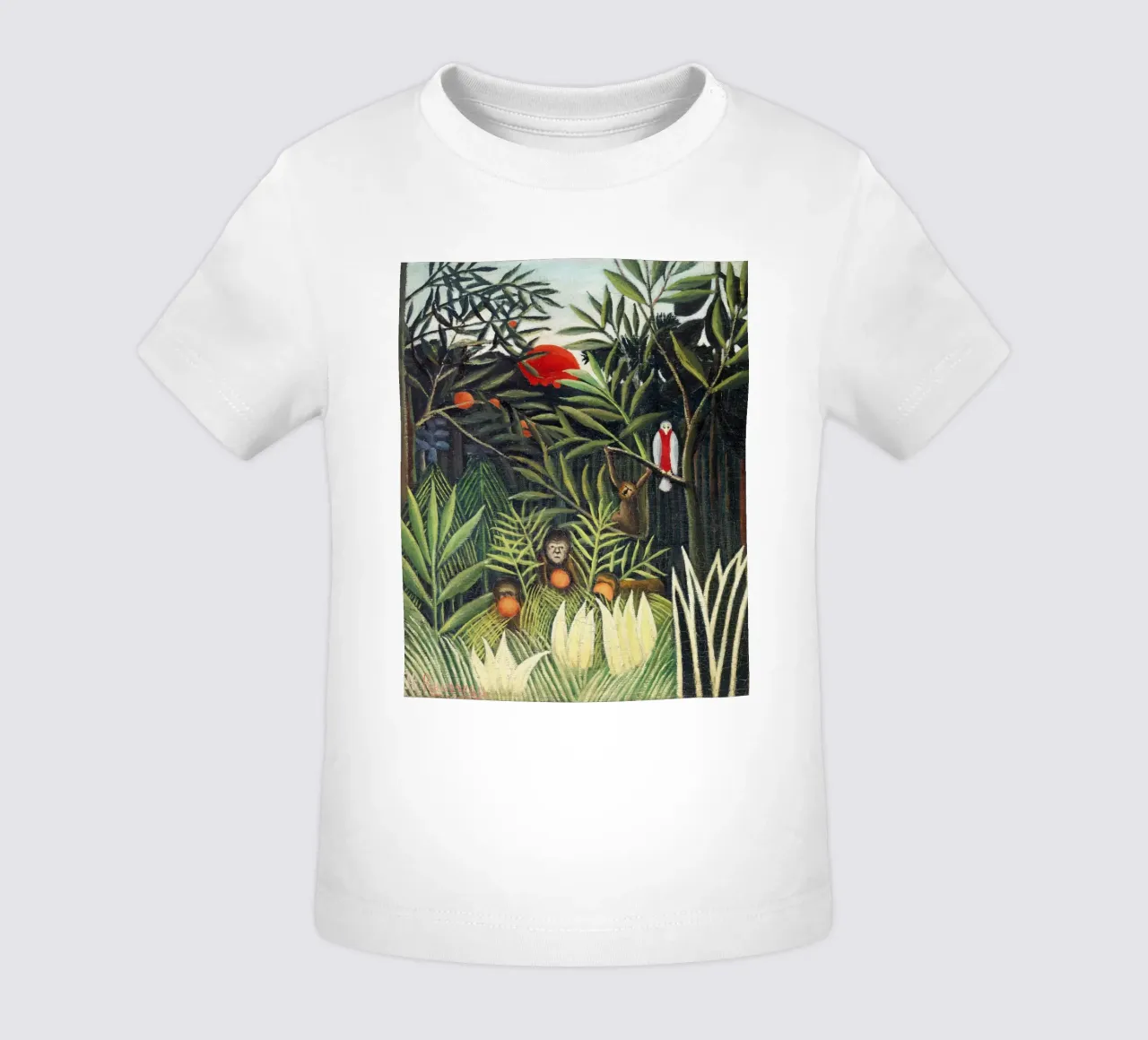 Scimmie e pappagalli nella foresta vergine di Henri Rousseau maglietta neonato da Venus Art
