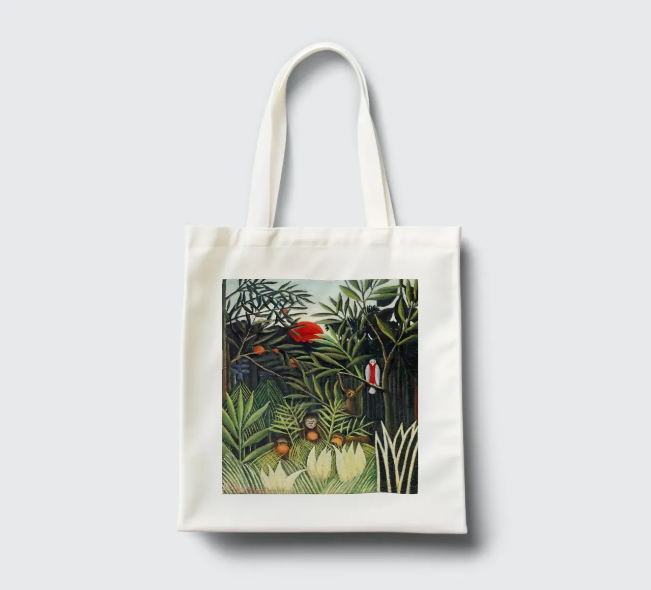 Scimmie e pappagalli nella foresta vergine di Henri Rousseau borsa in juta da Venus Art