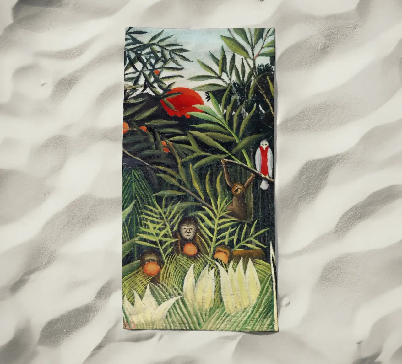 Scimmie e pappagalli nella foresta vergine di Henri Rousseau telo mare da Venus Art