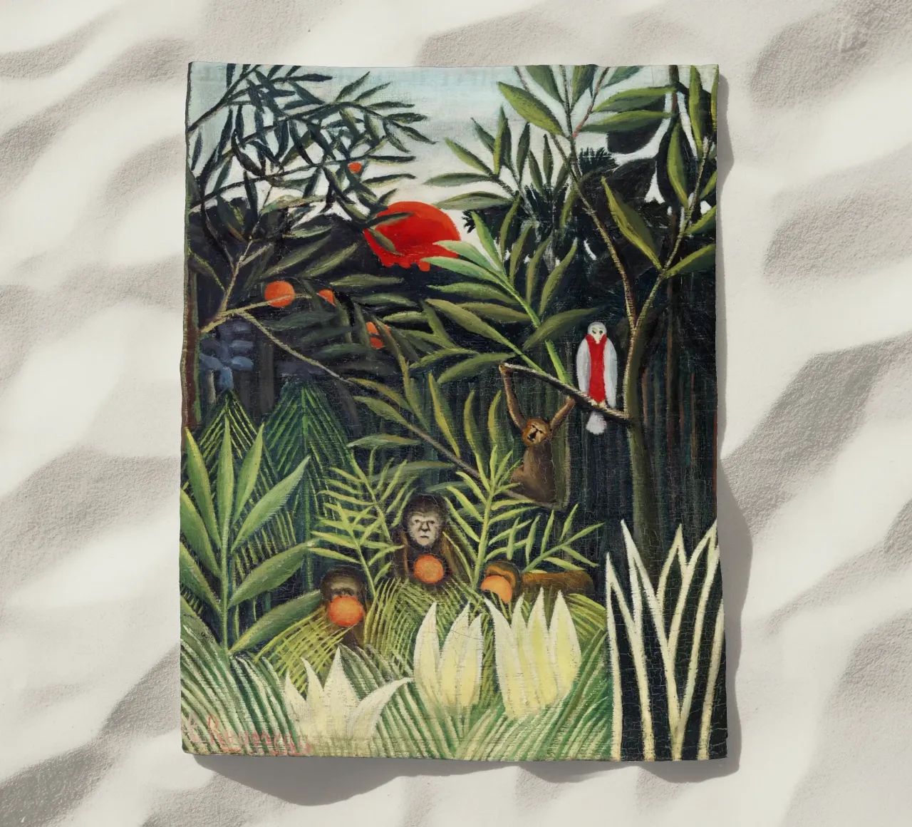 Scimmie e pappagalli nella foresta vergine di Henri Rousseau telo mare da Venus Art