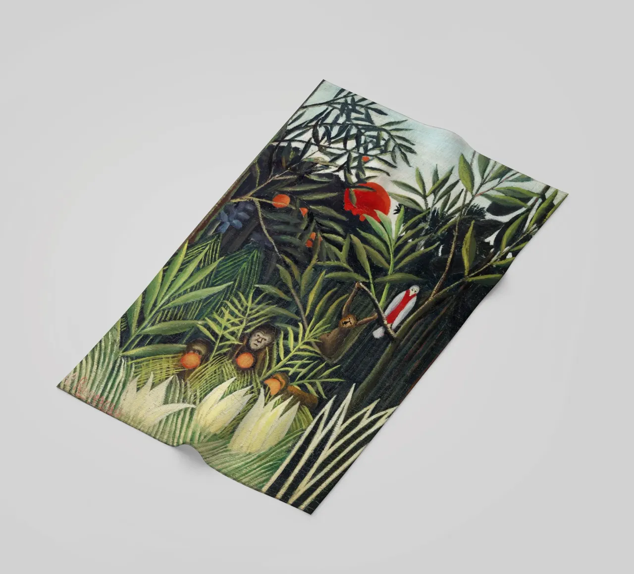 Scimmie e pappagalli nella foresta vergine di Henri Rousseau telo mare da Venus Art