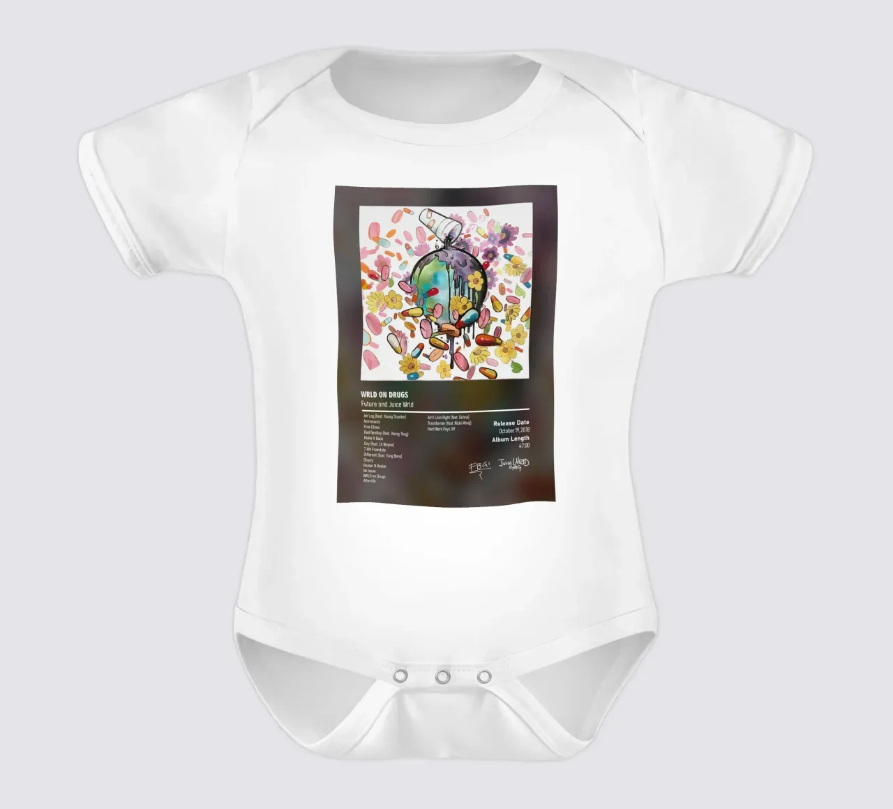WRLD on Drugs  Future & Juice WRLD short-sleeve baby romper by DGUnder