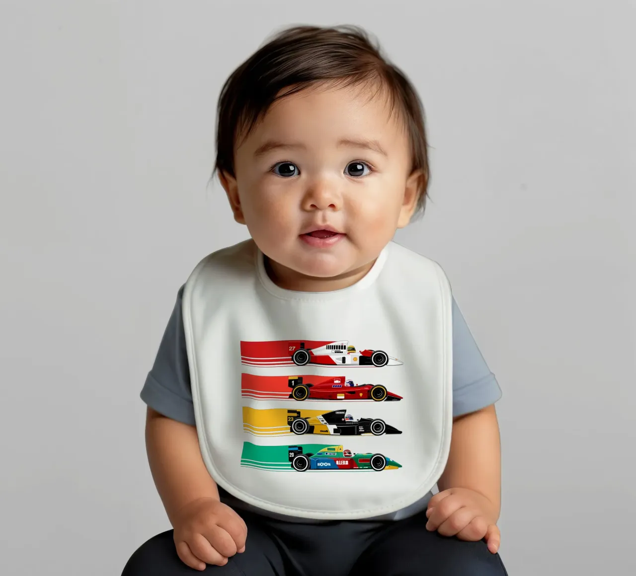 Auto da corsa di Formula retrò bavaglino da Mariel Toigo