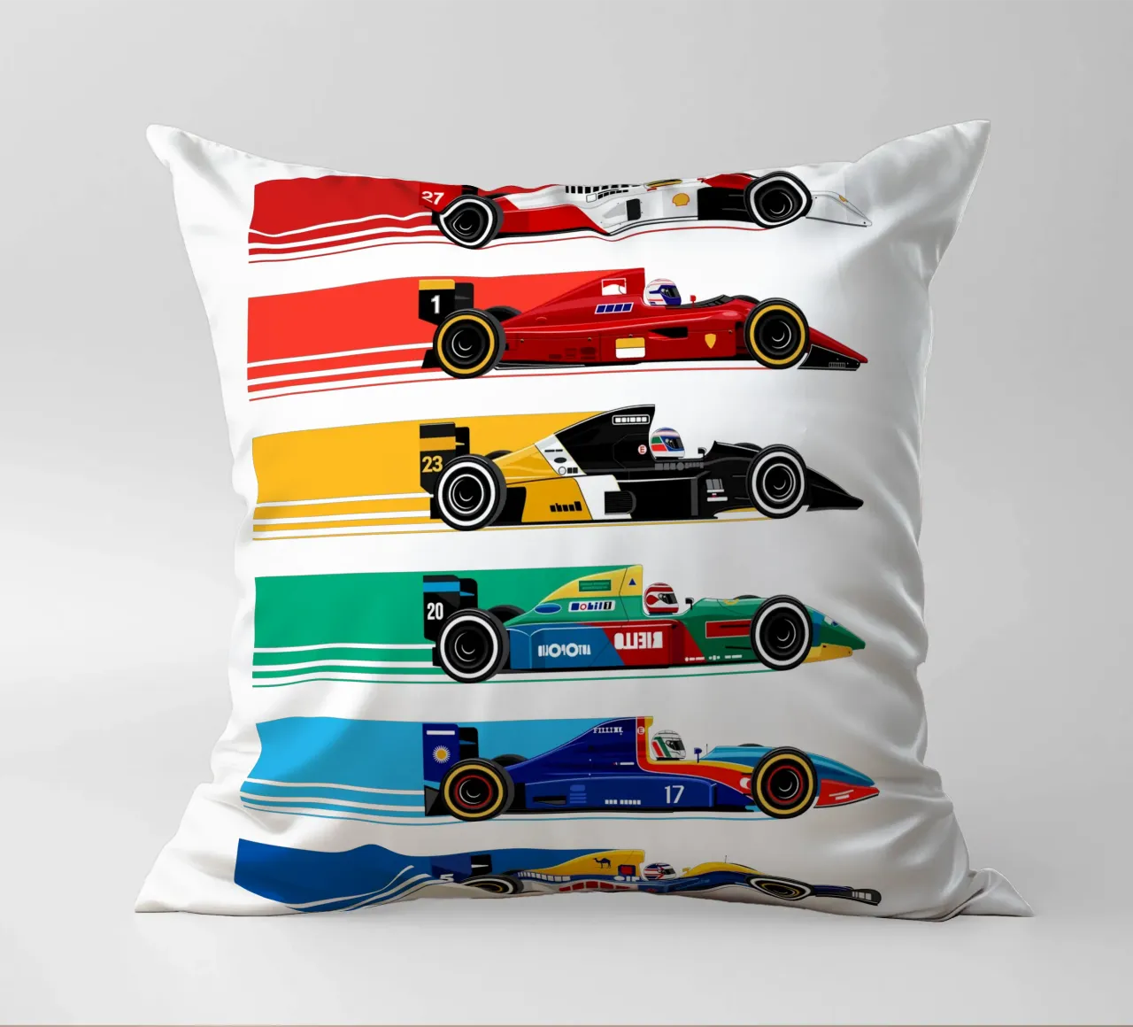 Auto da corsa di Formula retrò cuscino da Mariel Toigo