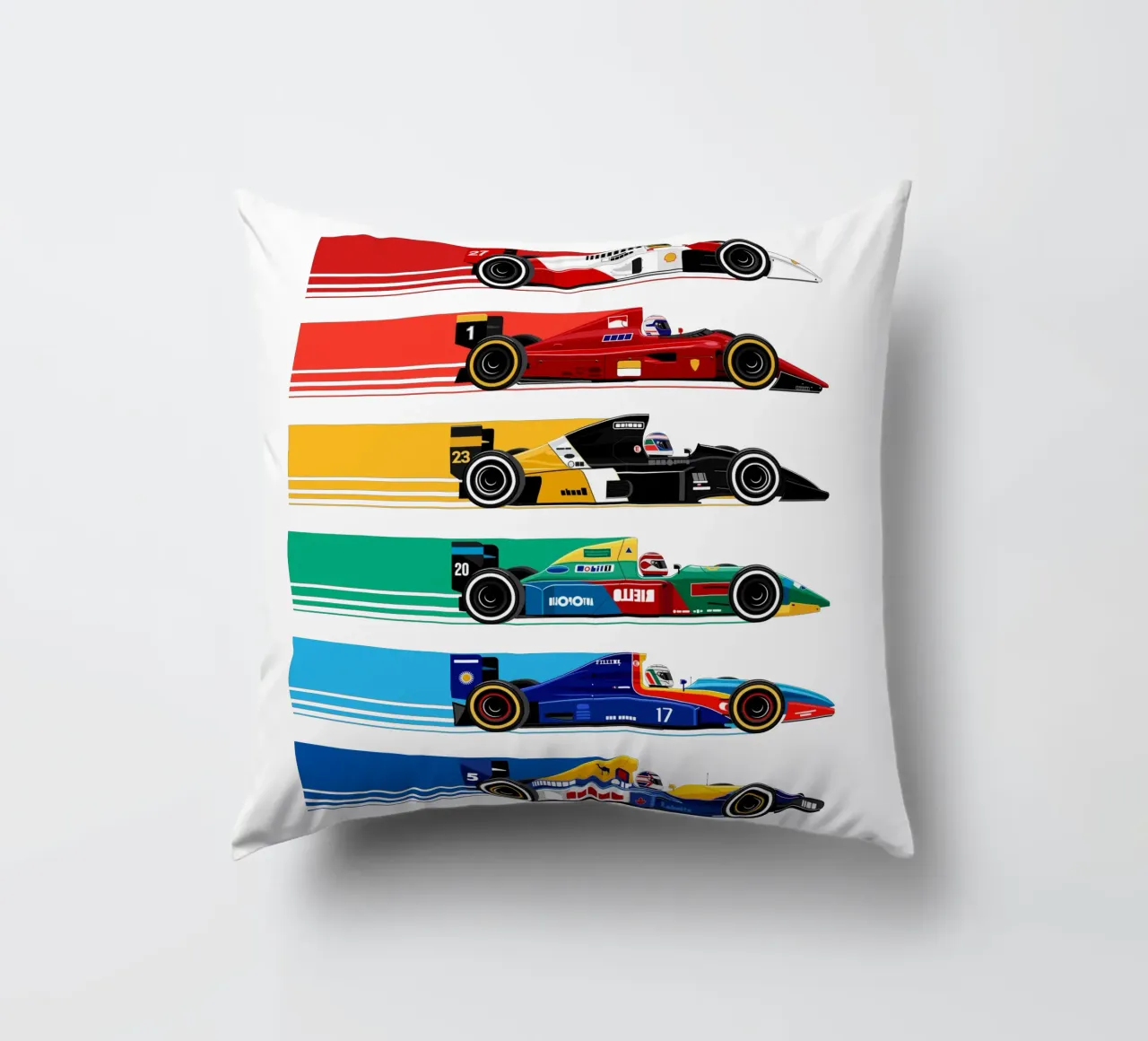 Auto da corsa di Formula retrò cuscino da Mariel Toigo