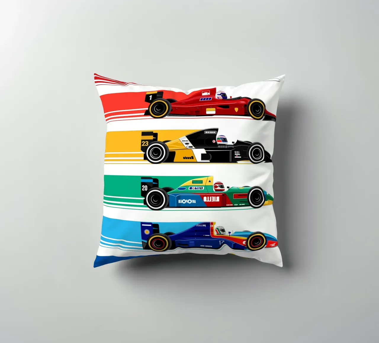 Auto da corsa di Formula retrò cuscino da Mariel Toigo
