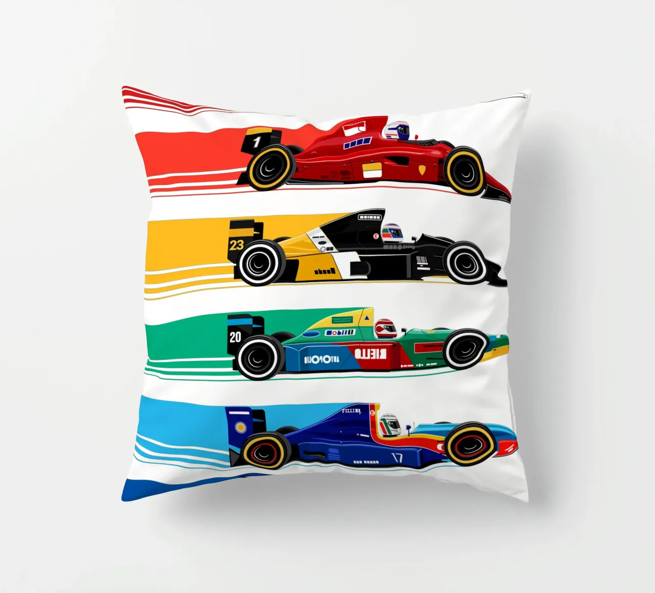 Auto da corsa di Formula retrò cuscino da Mariel Toigo