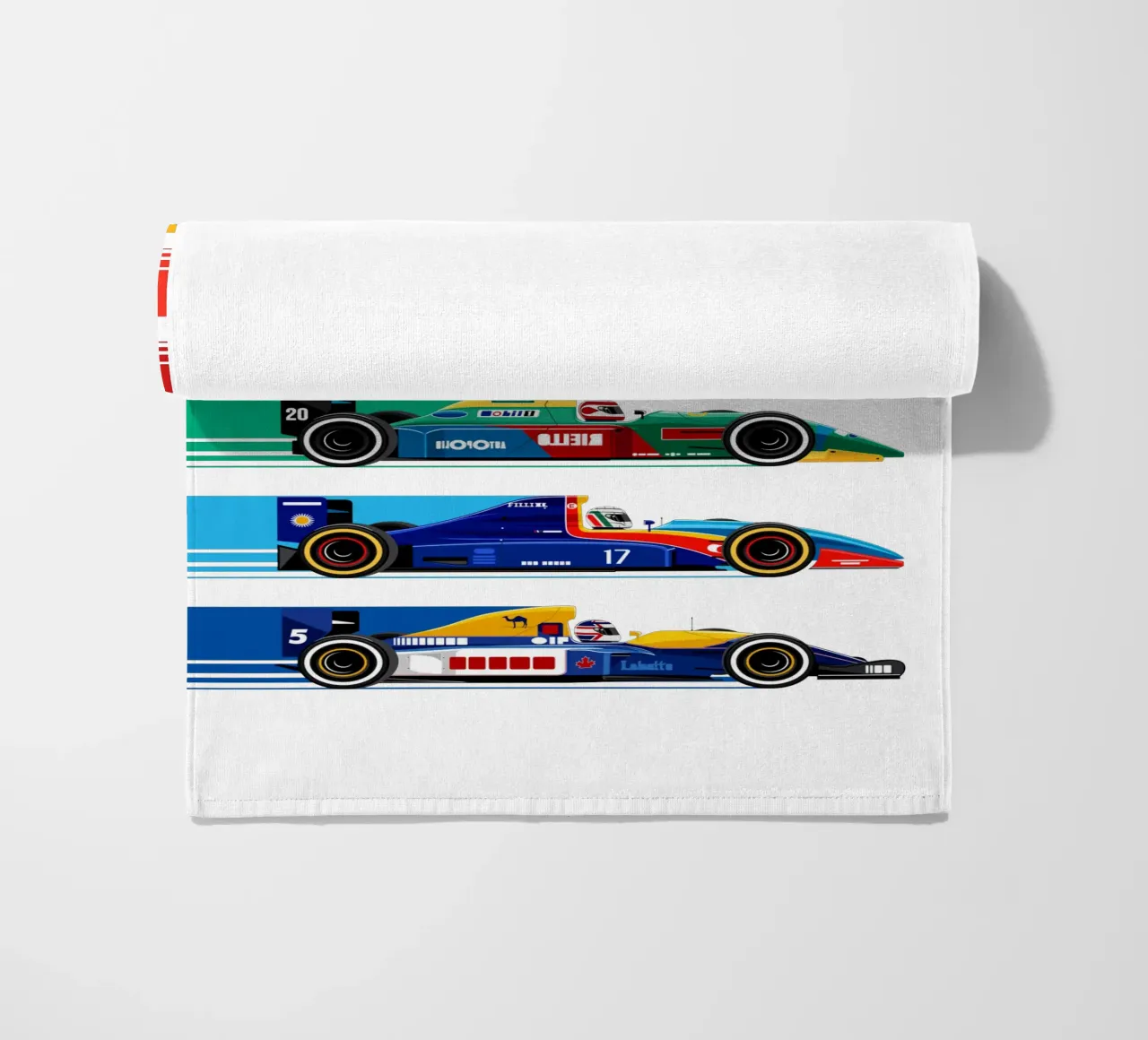 Auto da corsa di Formula retrò telo mare da Mariel Toigo