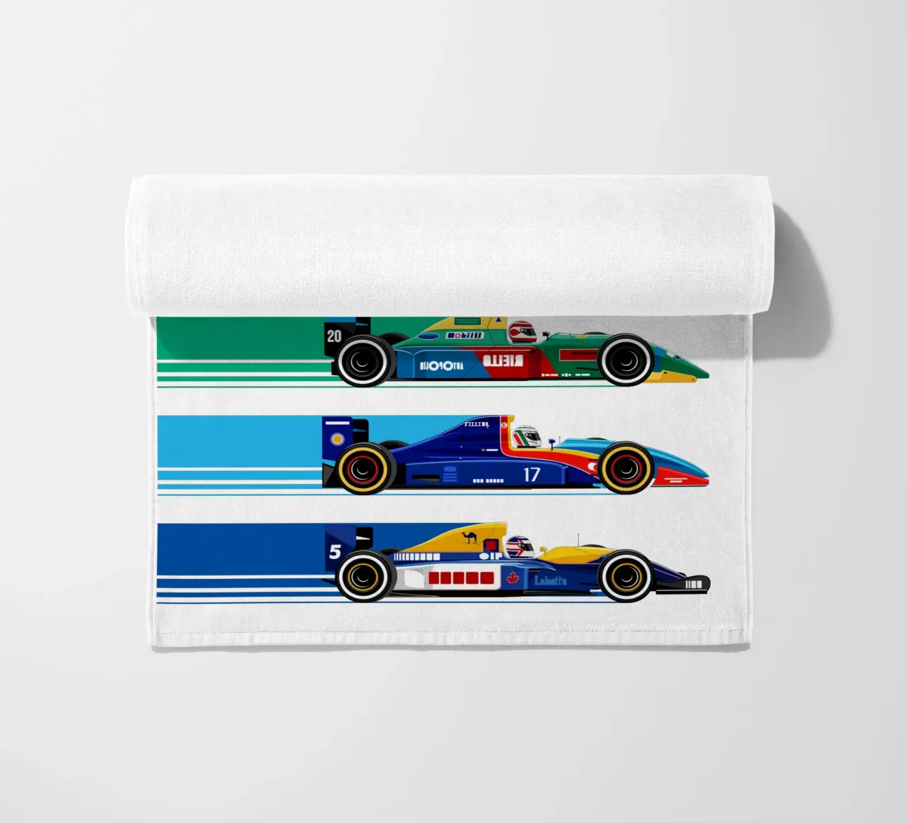 Auto da corsa di Formula retrò telo mare da Mariel Toigo