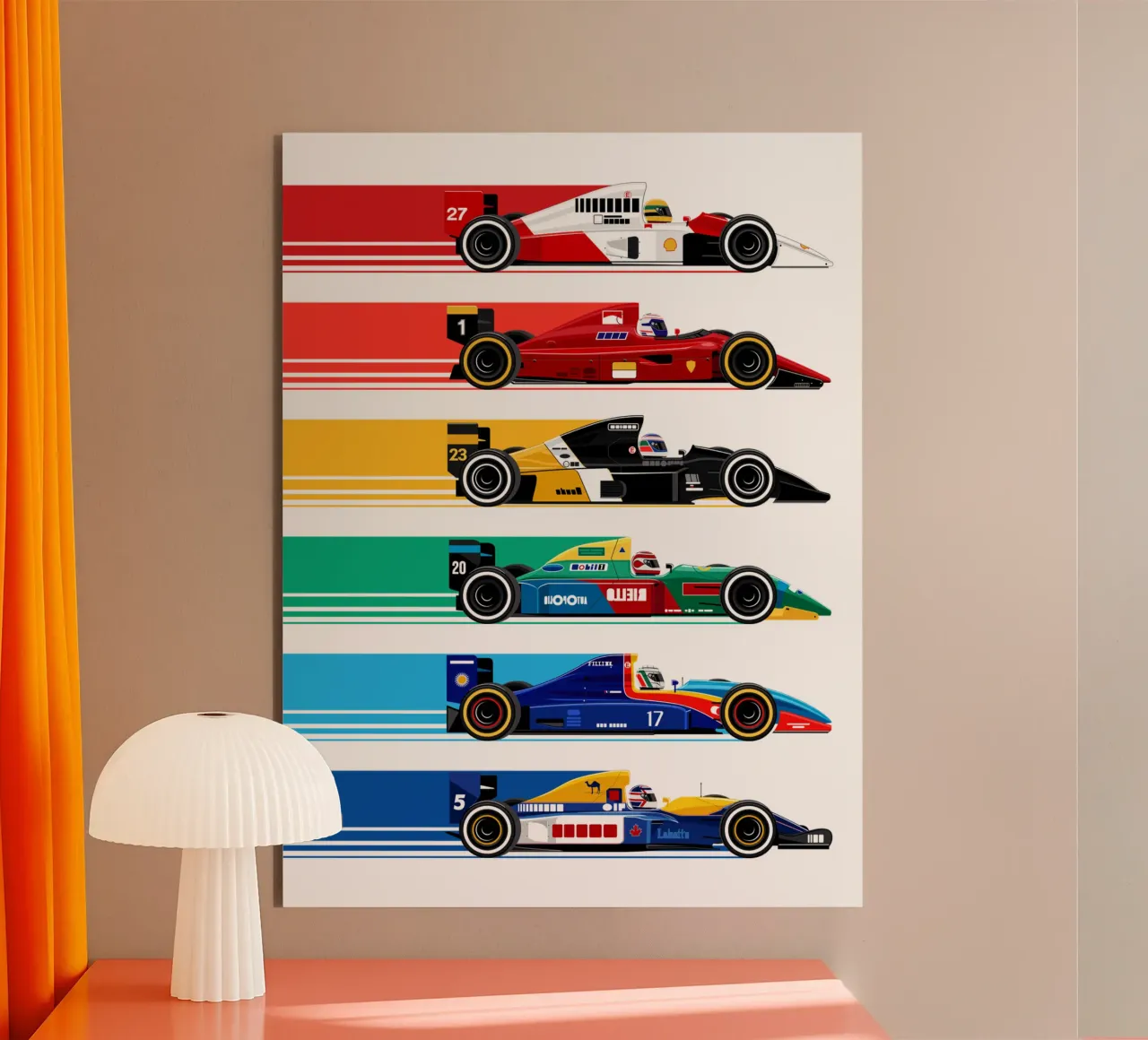 Auto da corsa di Formula retrò alluminio dibond da Mariel Toigo
