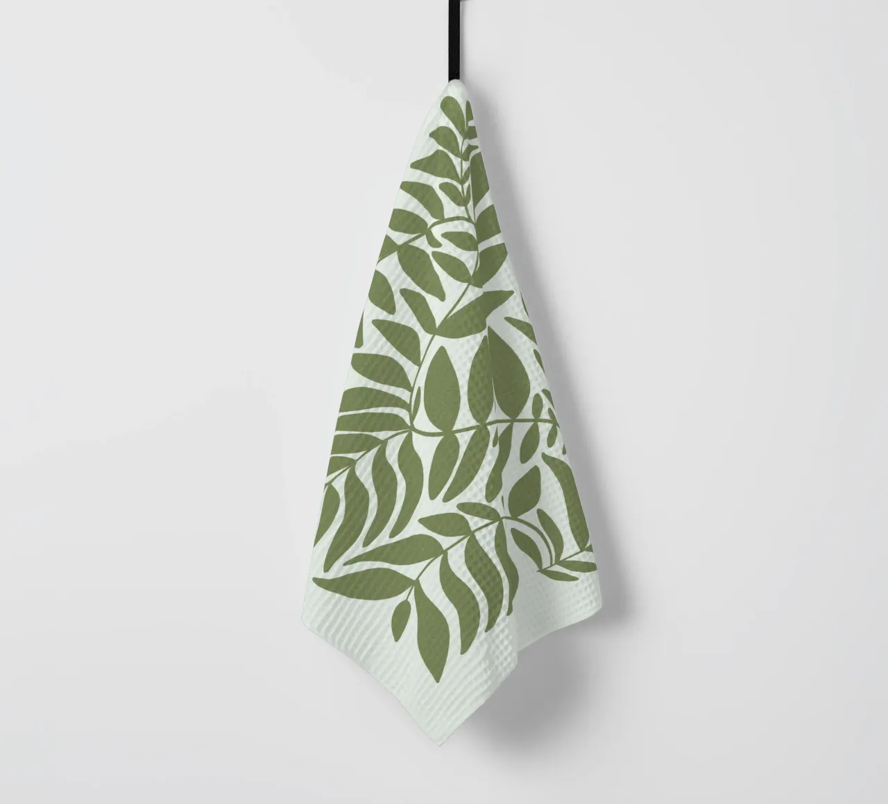 Leafy olive green tea towel by TijanaArtStudio88