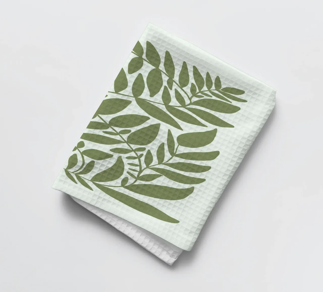 Leafy olive green tea towel by TijanaArtStudio88