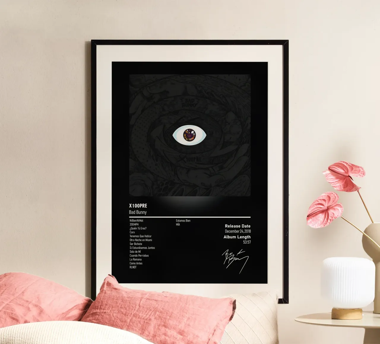 X 100PRE (2018) Bad Bunny poster con telaio in legno da DGUnder
