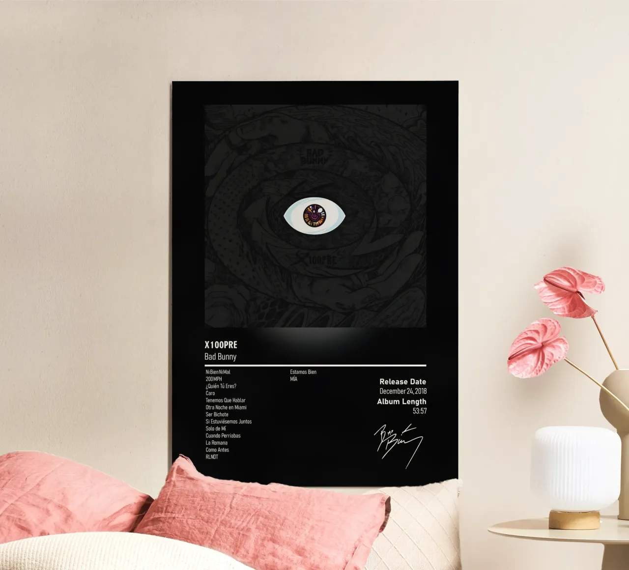 X 100PRE (2018) Bad Bunny poster con telaio in legno da DGUnder