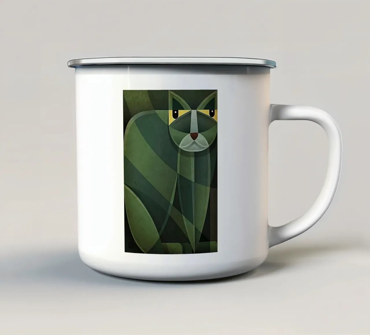 Gatto geometrico tazza in smalto da Manuela