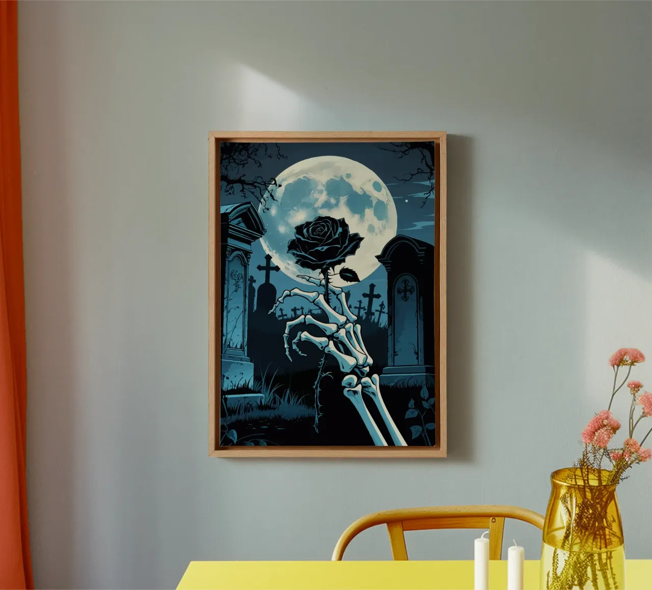 Zwarte roos in het maanlicht canvas met Baklijst van pixelbull - medieval art and more