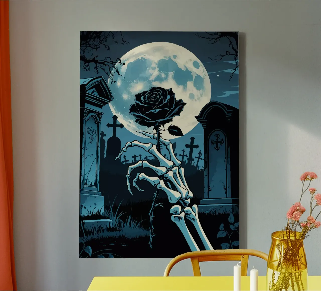 Zwarte roos in het maanlicht canvas met Baklijst van pixelbull - medieval art and more