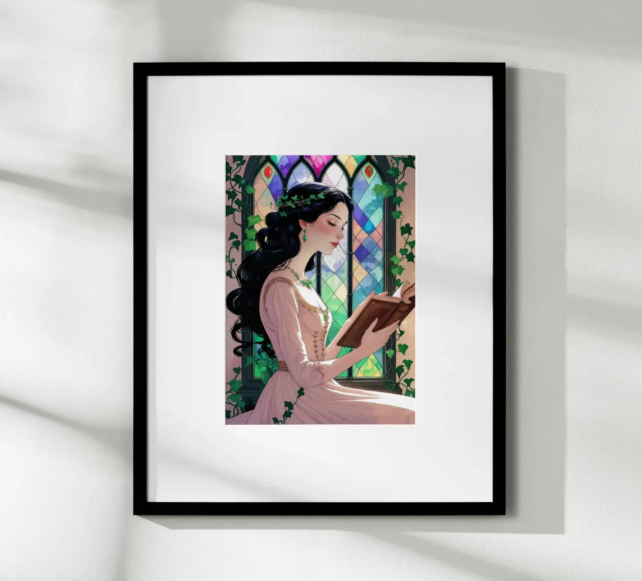 Lady reading at the glass window poster by pixelbull - medieval art and more