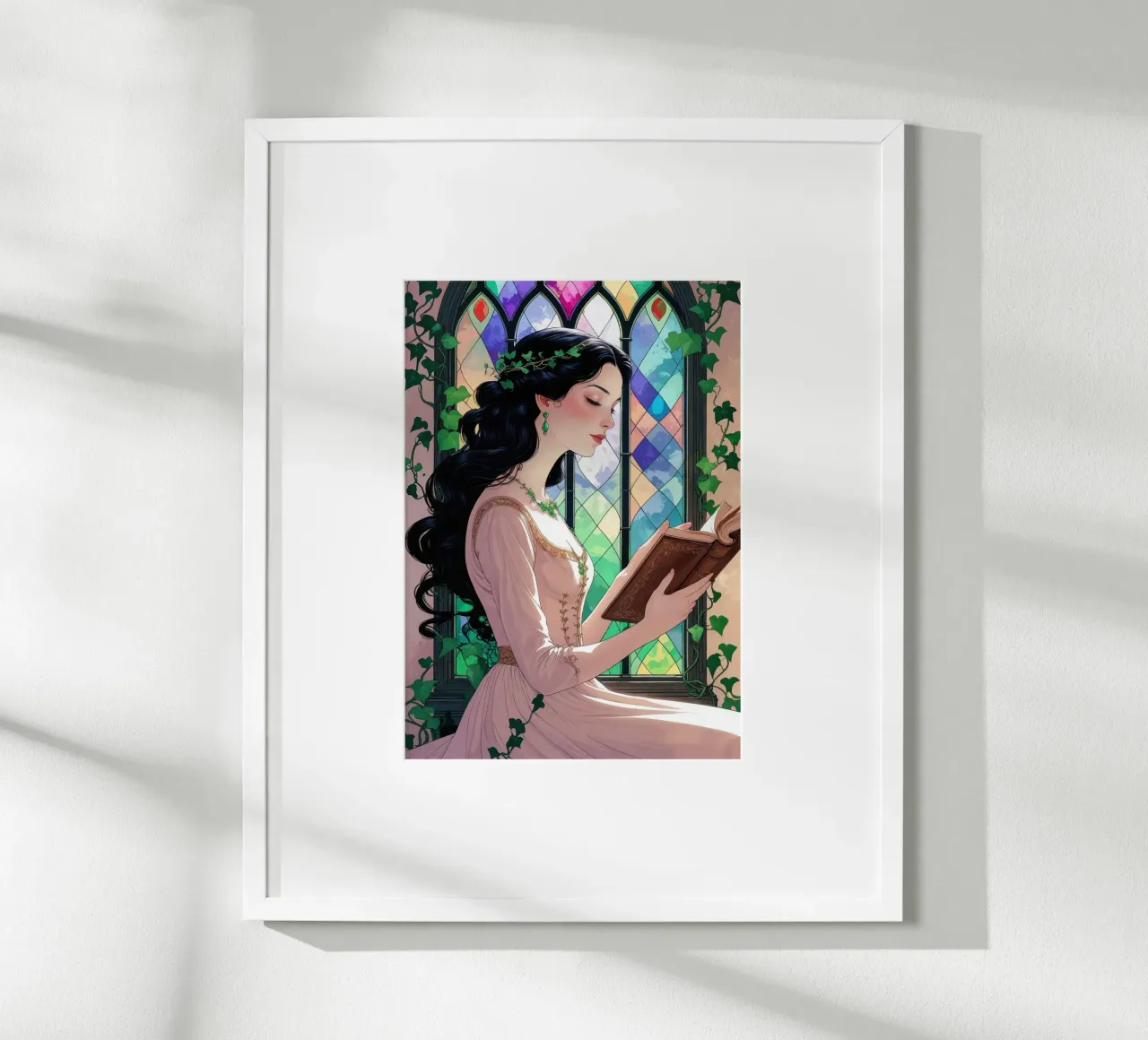 Lady reading at the glass window poster by pixelbull - medieval art and more