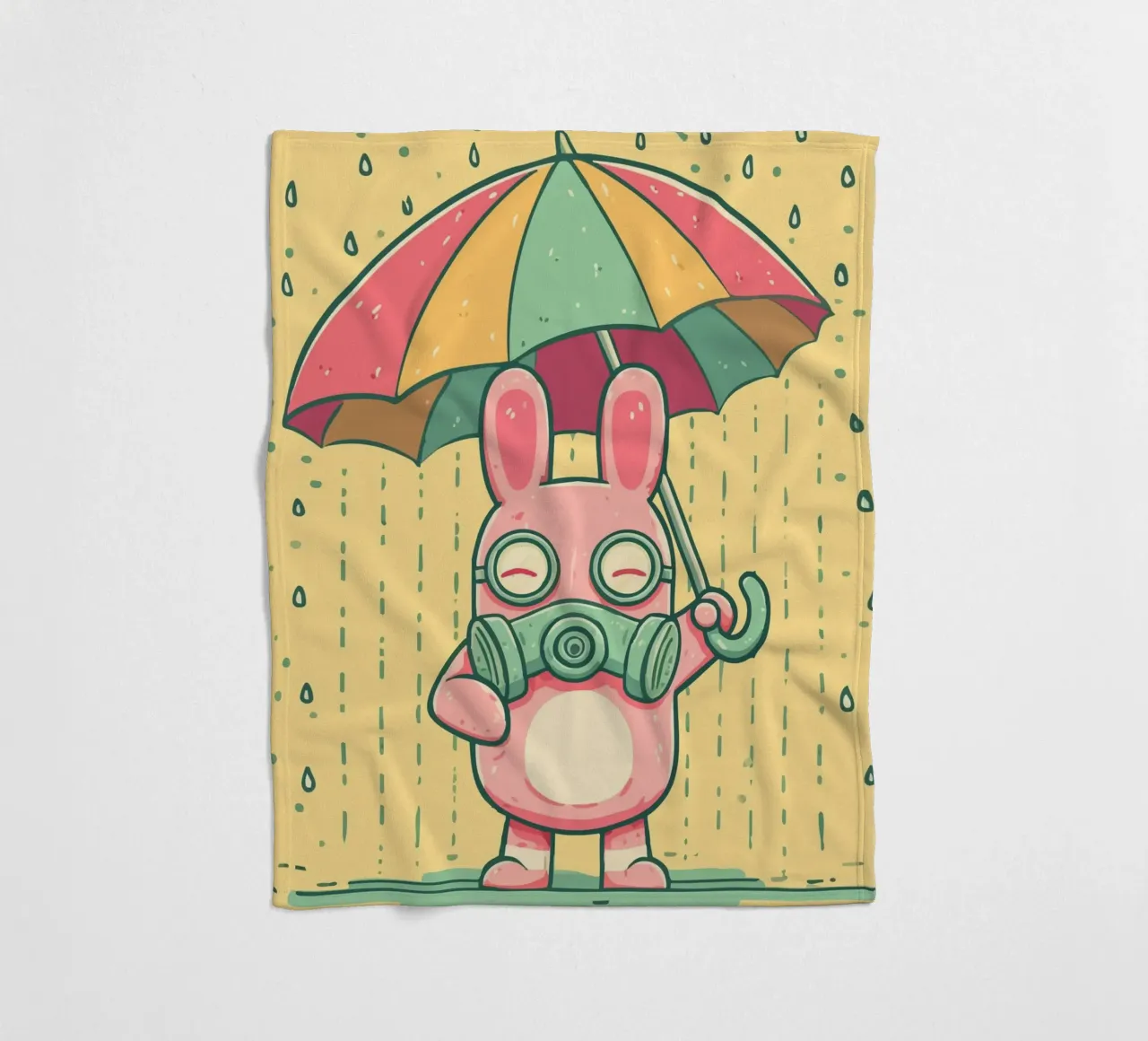 Rabbit with gas mask in the rain fleece blanket by pixelbull - medieval art and more