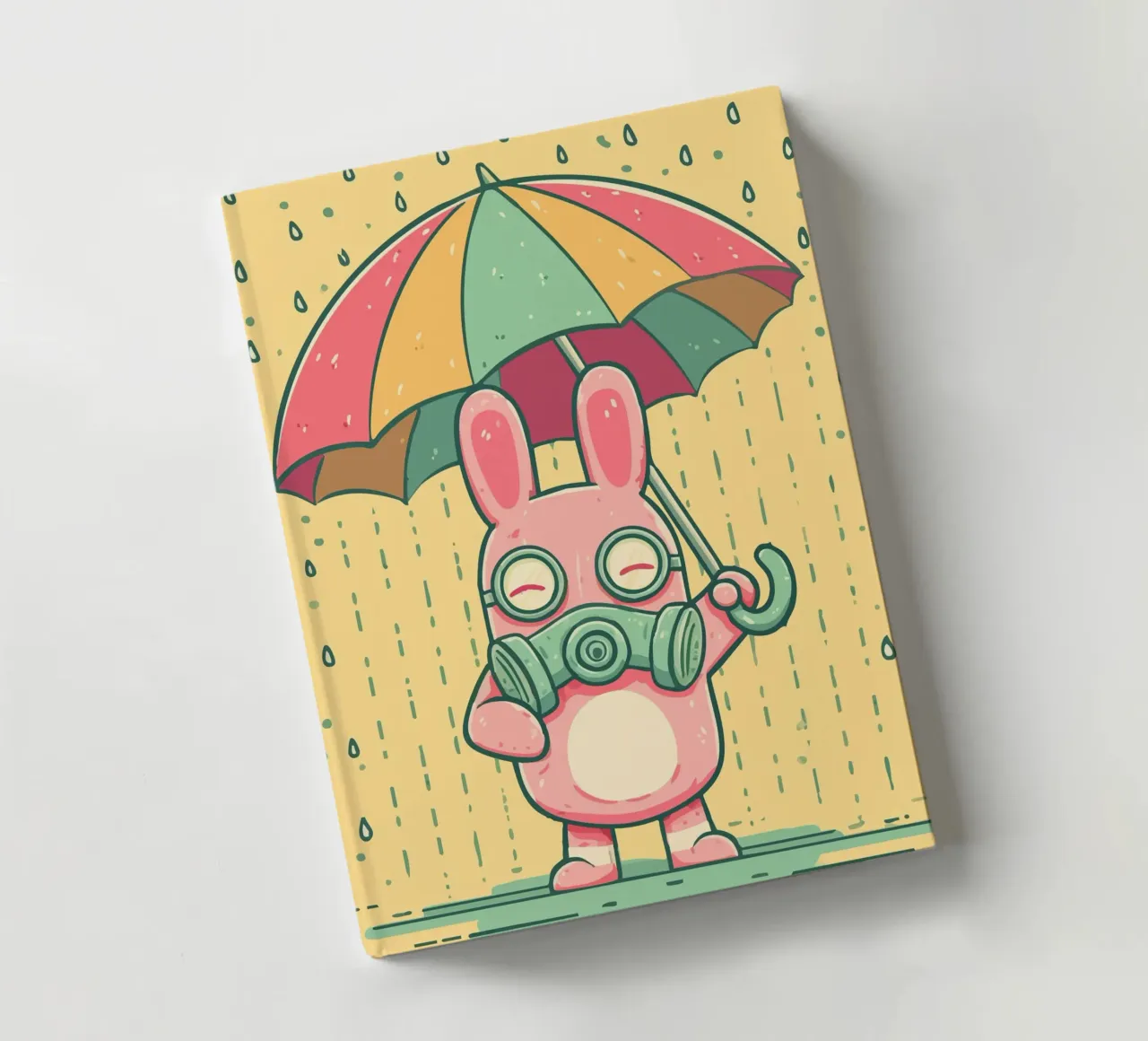 Rabbit with gas mask in the rain notebook by pixelbull - medieval art and more