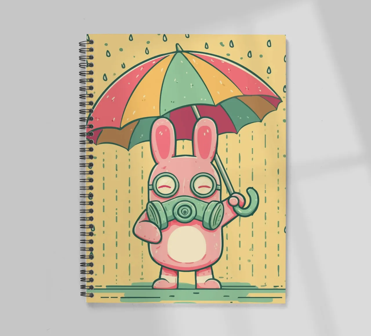 Rabbit with gas mask in the rain spiral notebook by pixelbull - medieval art and more