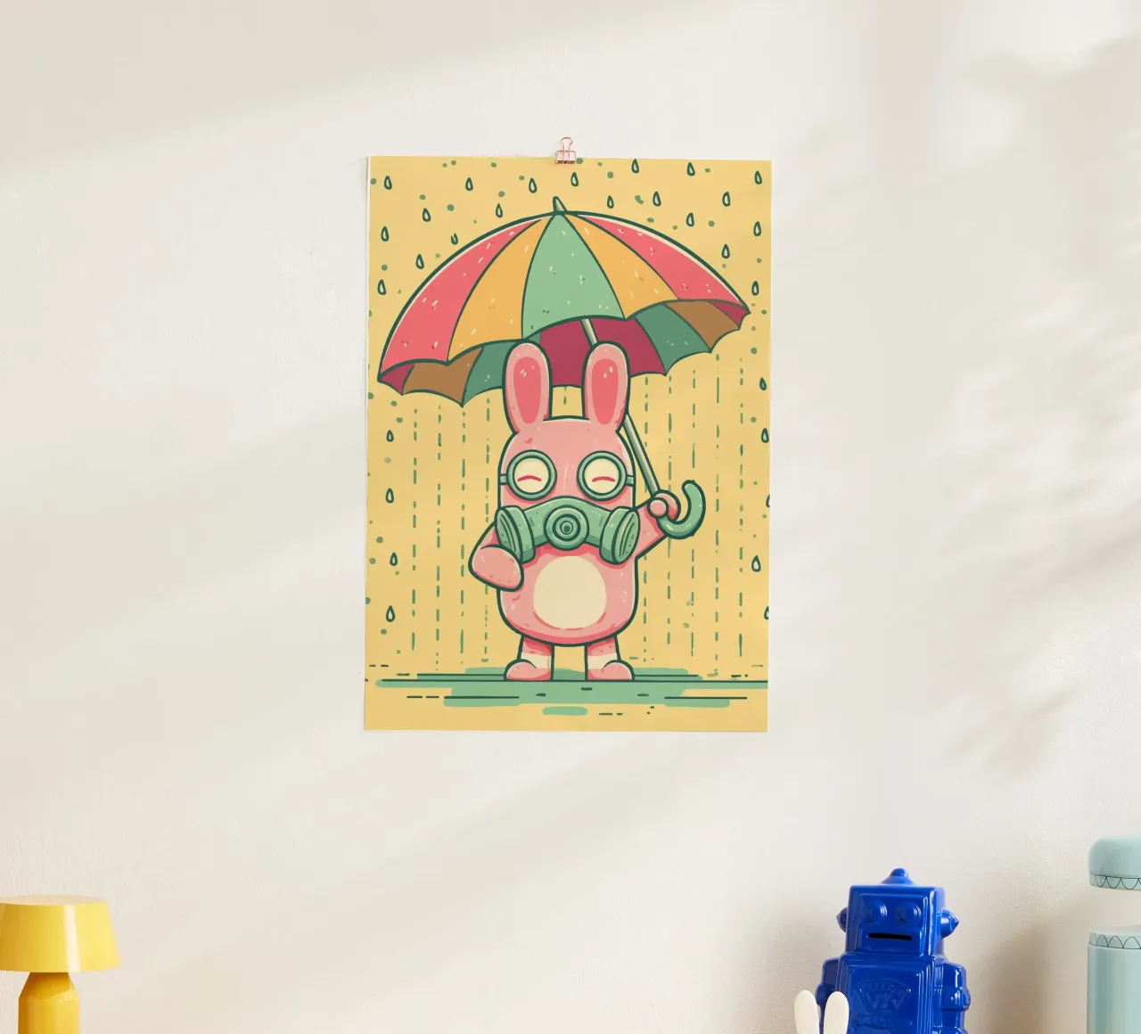 Rabbit with gas mask in the rain hahnemühle by pixelbull - medieval art and more