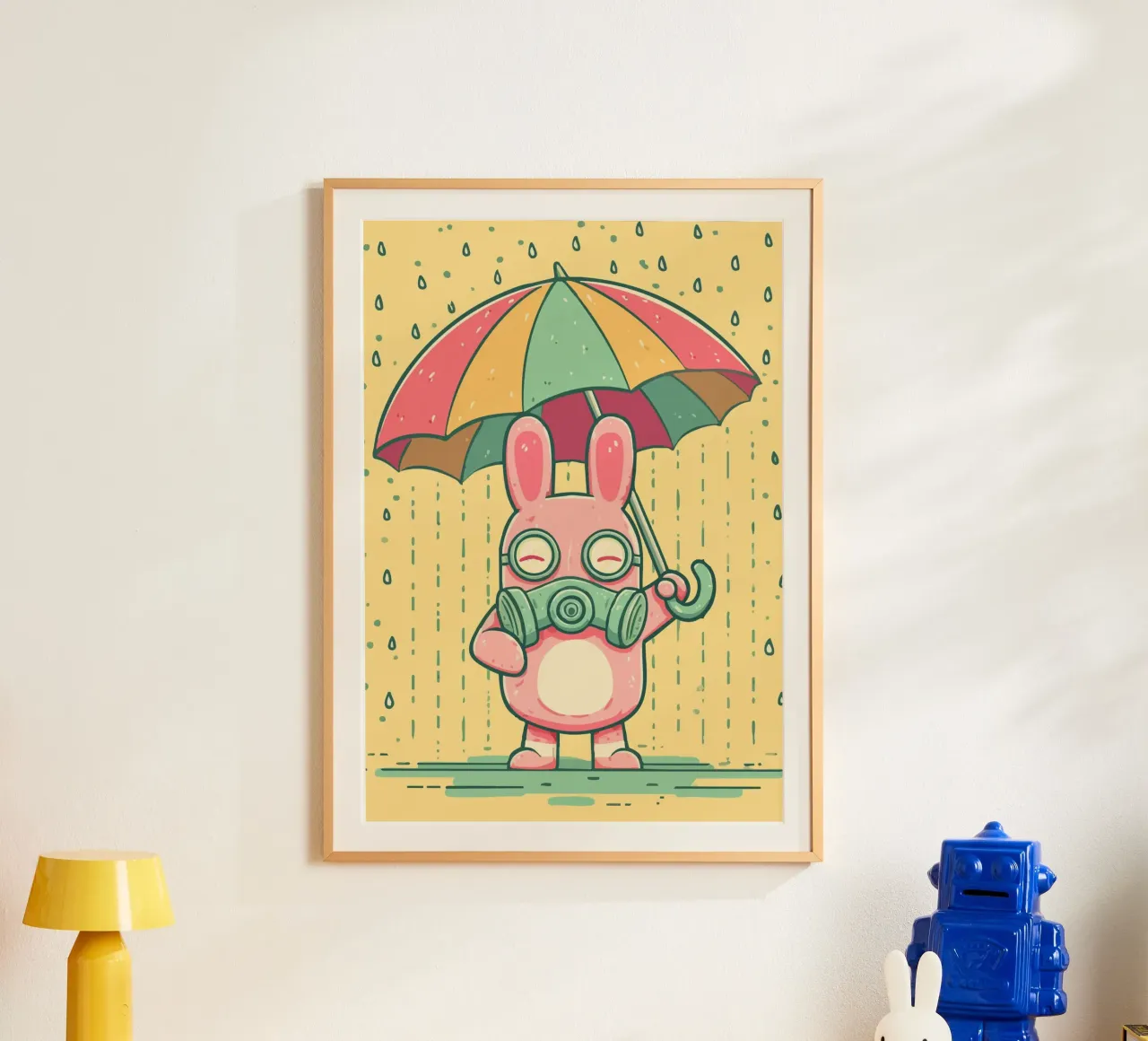 Rabbit with gas mask in the rain hahnemühle by pixelbull - medieval art and more