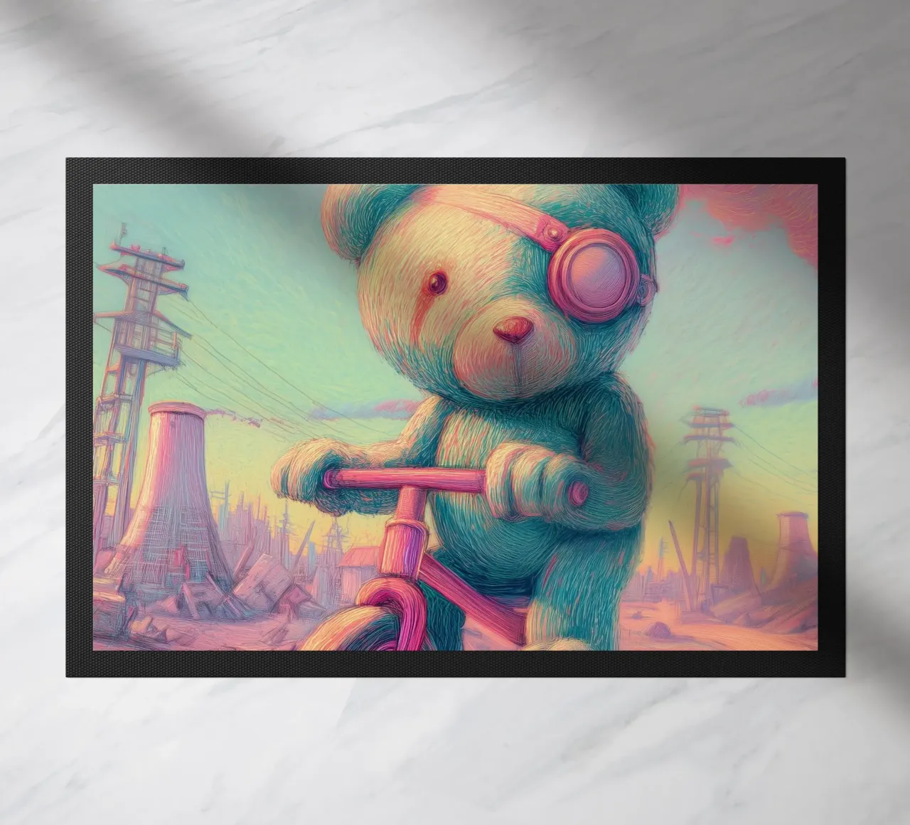 Orso con un occhio solo nella terra desolata zerbino da pixelbull - medieval art and more