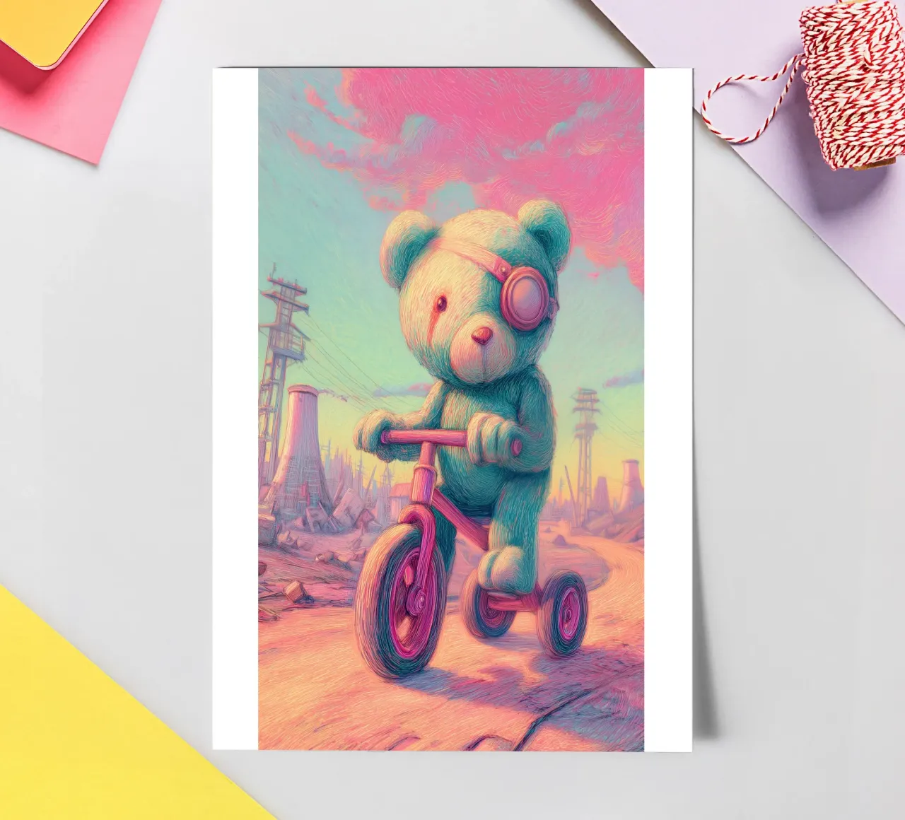 Orso con un occhio solo nella terra desolata foglio adesivo da pixelbull - medieval art and more