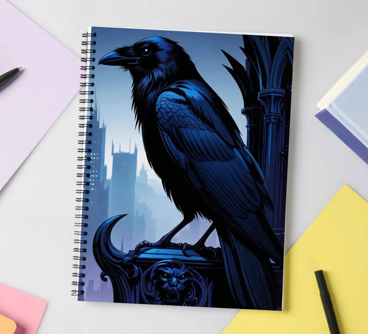 Raven on a gothic tower spiral notebook by pixelbull - medieval art and more