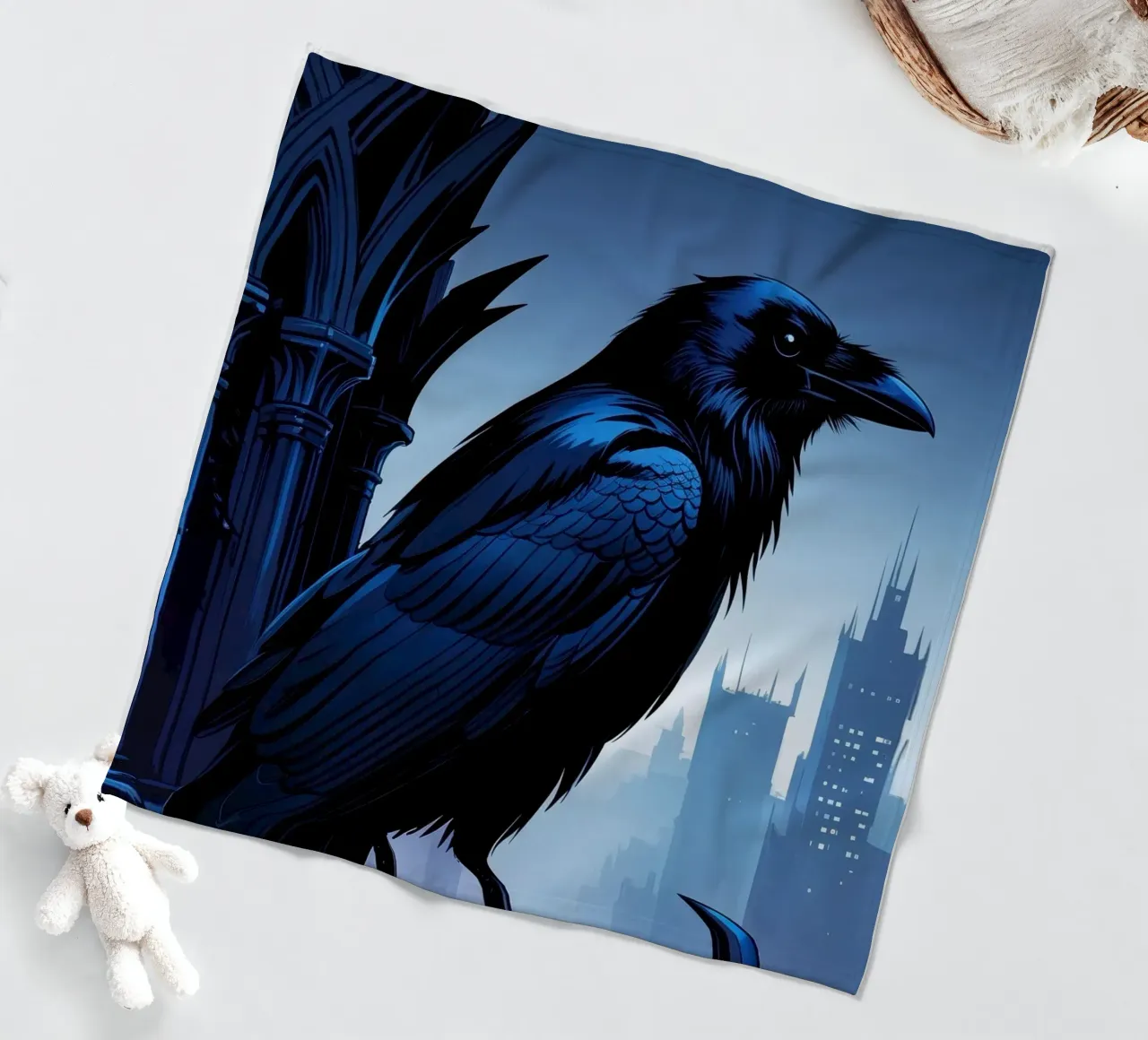 Corvo su una torre gotica coperta in pile da pixelbull - medieval art and more
