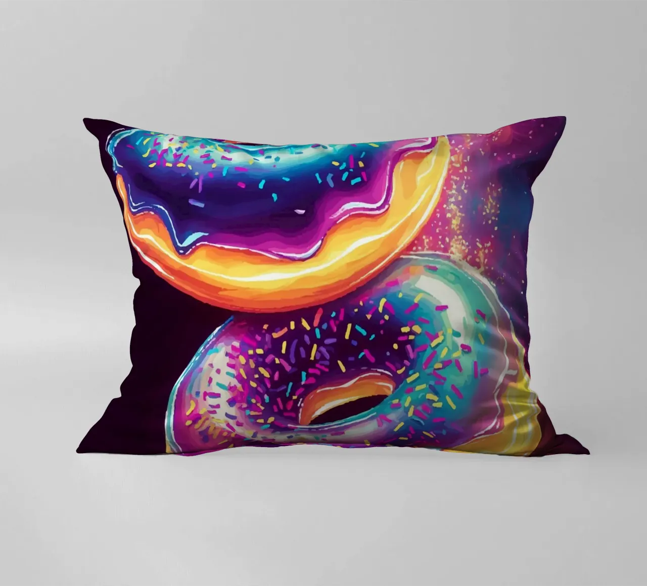 Neon donuts with a cosmic glow decorative cushion by pixelbull - medieval art and more