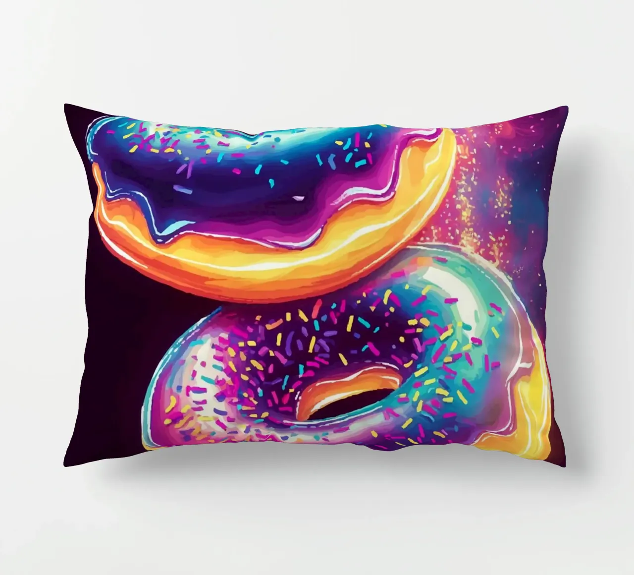 Neon donuts with a cosmic glow decorative cushion by pixelbull - medieval art and more