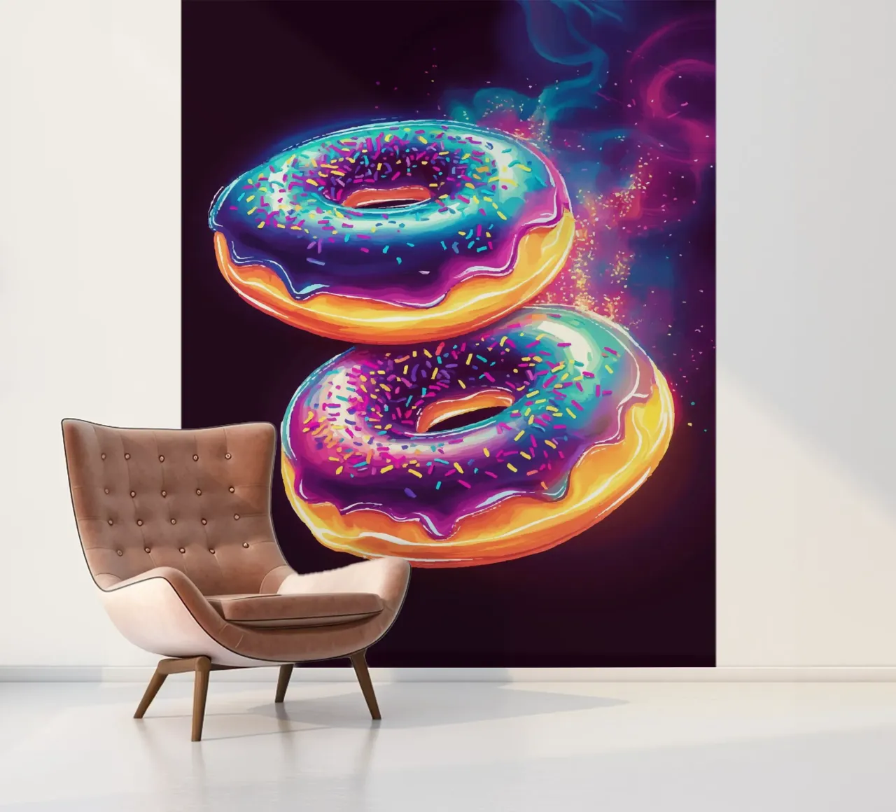 Neon Donuts im kosmischen Glanz Fototapete von pixelbull - medieval art and more