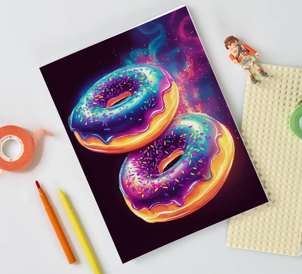 Neon donuts with a cosmic glow notebook by pixelbull - medieval art and more