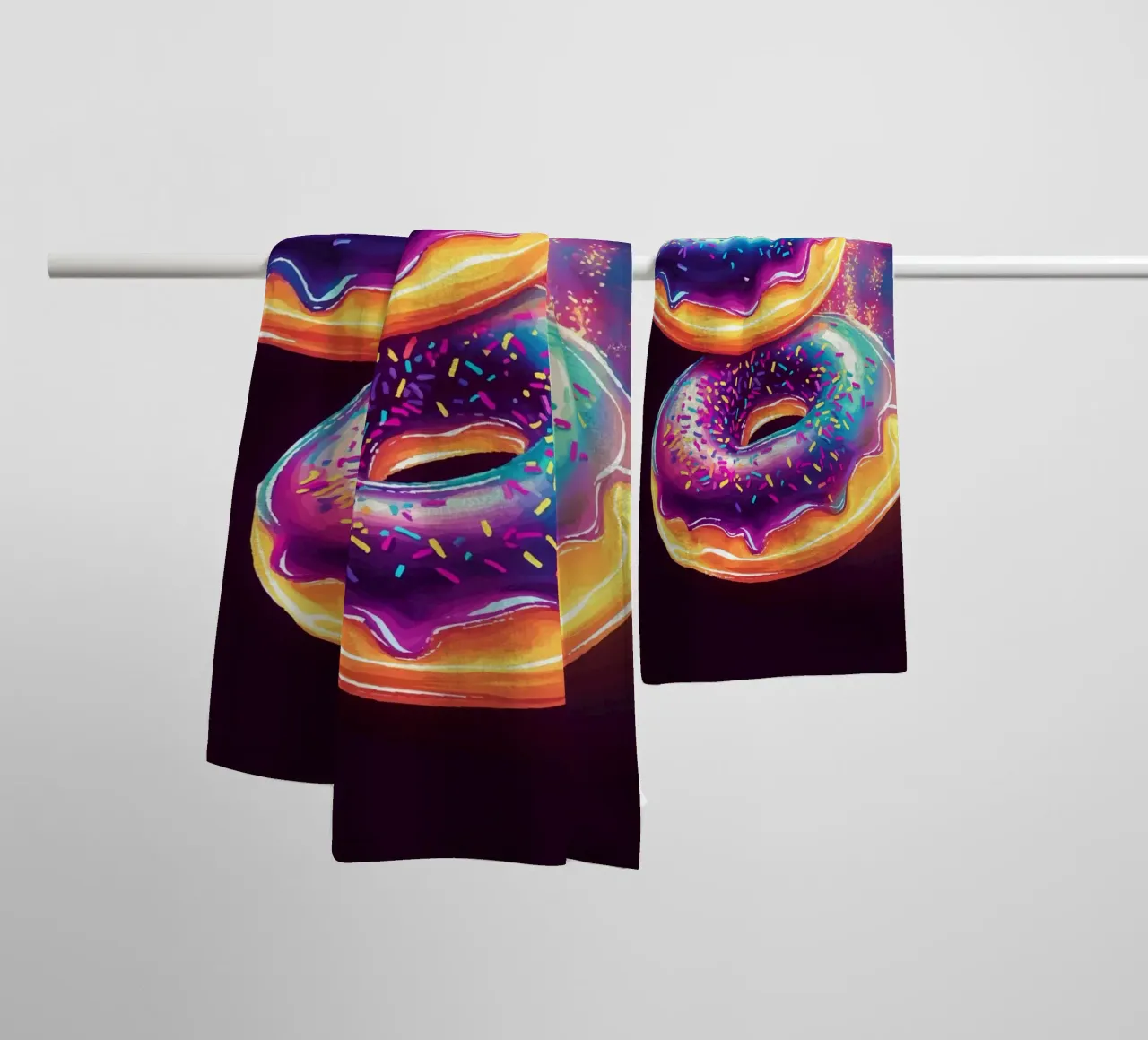 Neon Donuts im kosmischen Glanz Handtuch von pixelbull - medieval art and more
