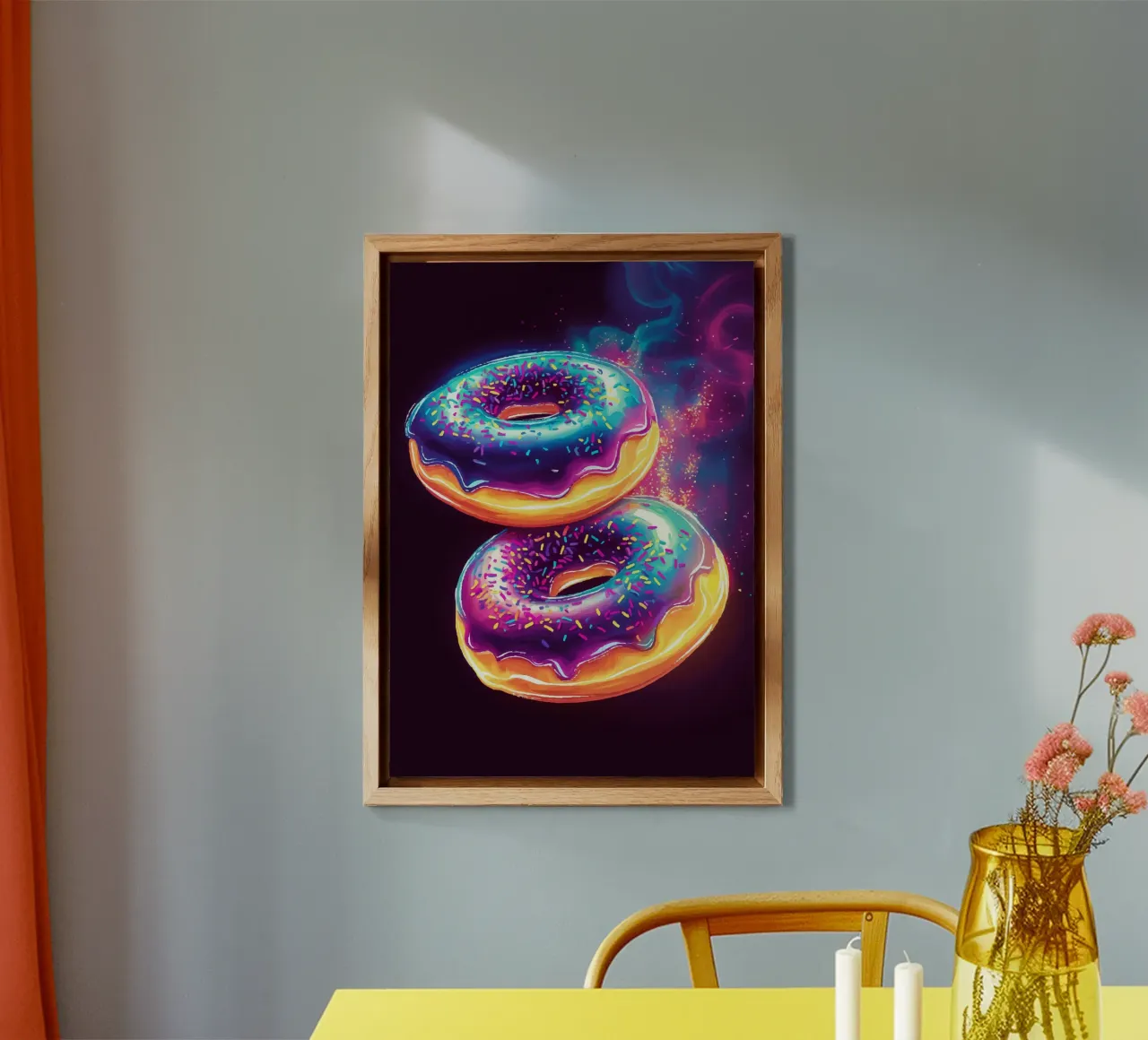 Ciambelle al neon con un bagliore cosmico alluminio dibond da pixelbull - medieval art and more