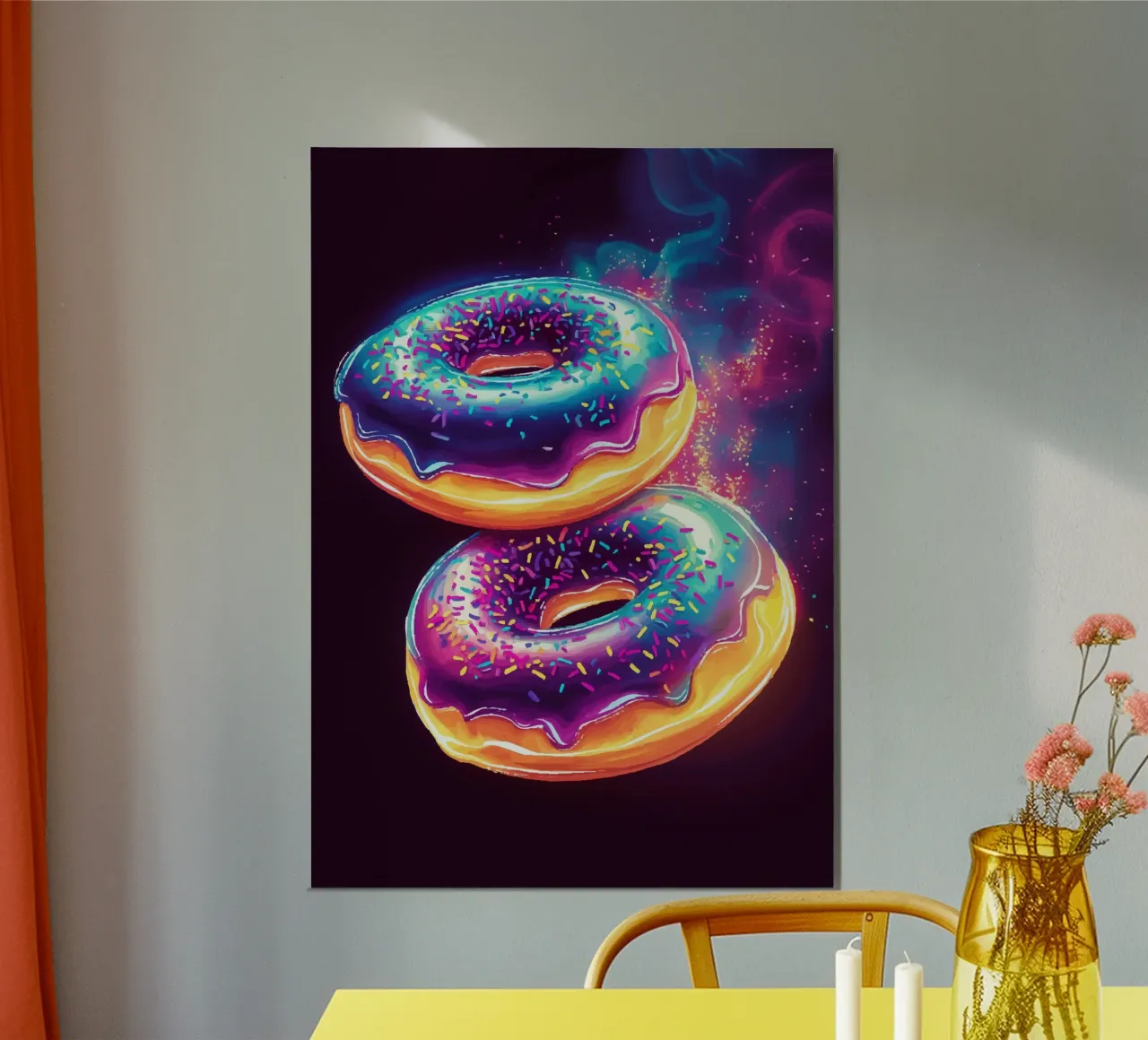Ciambelle al neon con un bagliore cosmico alluminio dibond da pixelbull - medieval art and more