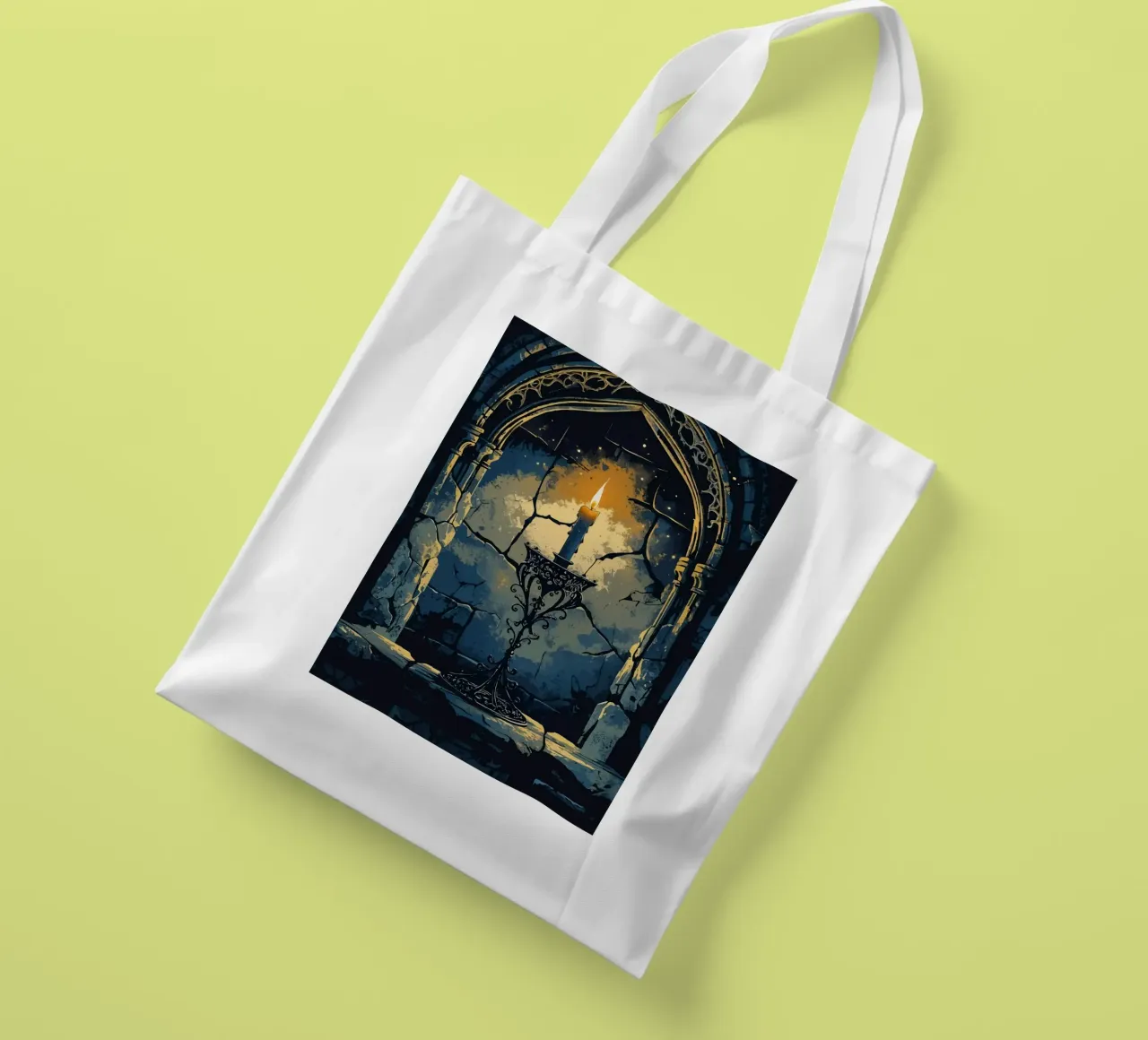 Candela mistica in un arco gotico borsa in juta da pixelbull - medieval art and more